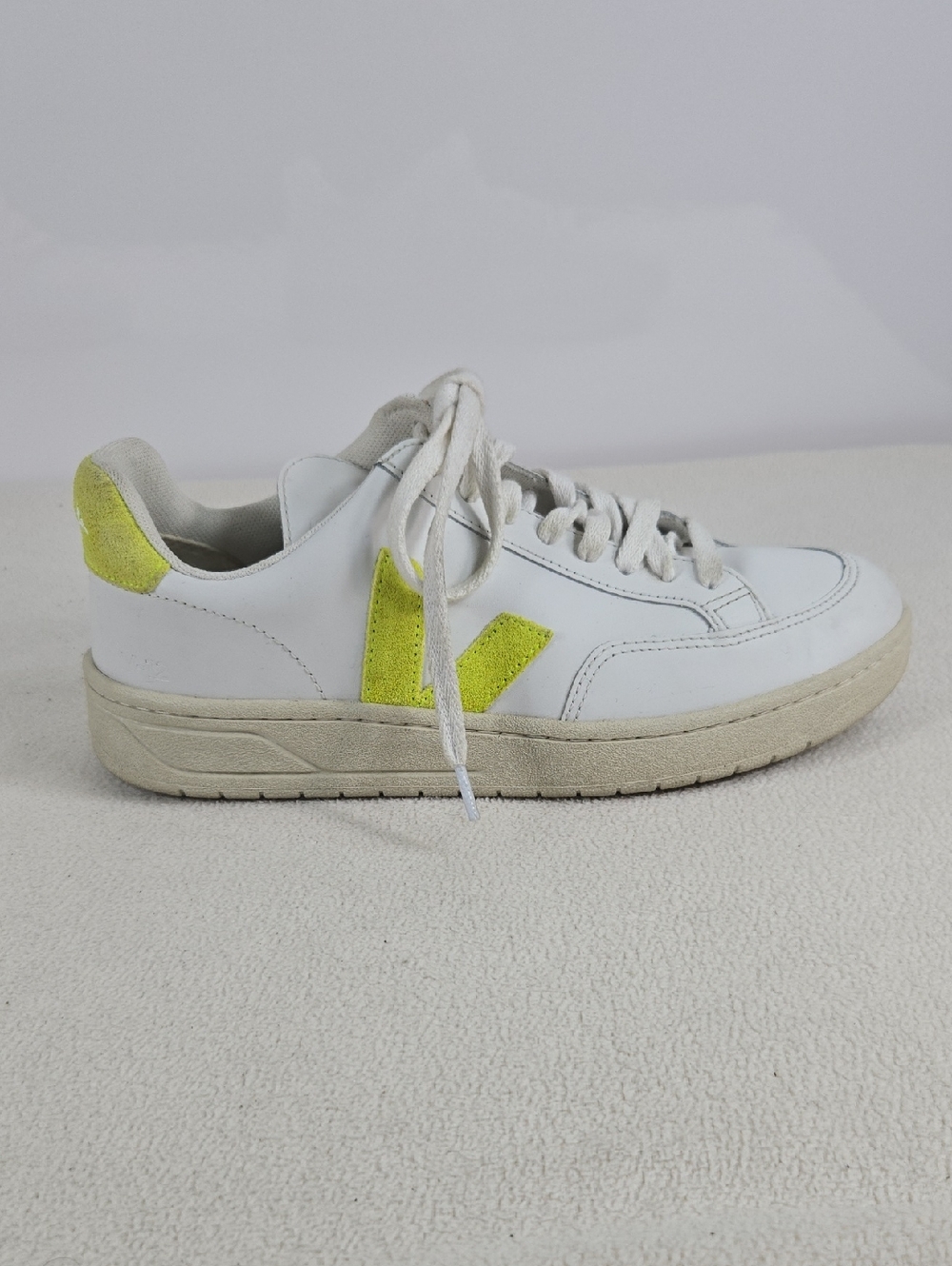 Veja White Leather Sneakers with Neon Yellow Accents - Women's Casual Sneakers - Picture 4 of 10